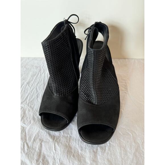 Paul Green Women's Black Bootie Sandal US Sz 7.5/8 Peep Toe Block Heel Zip - Picture 3 of 11